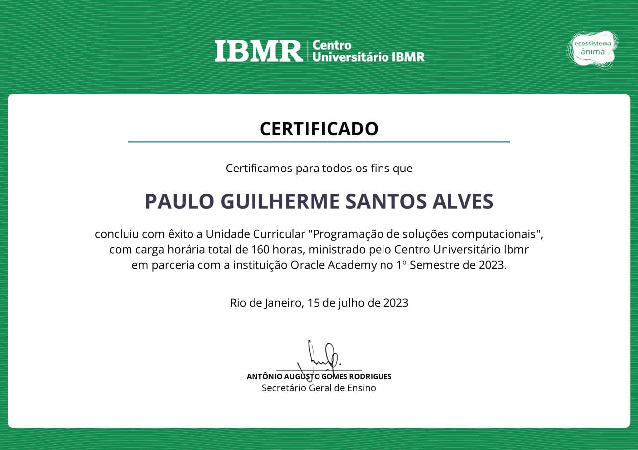 Programação de Soluções Computacionais